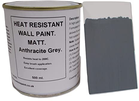 1 x 500ml Matt Anthracite/Dark Grey Heat Resistant Wall Paint. Wood Burner Stove Alcove. Brick, Concrete, Plaster, Cement Board, Rendering, Metal, Timber etc.