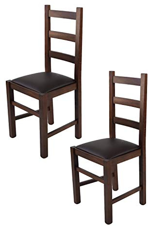 Tommychairs - 2er Set Stühle RUSTICA für Küche und Esszimmer, Struktur aus Buchenholz, in der Farbe Dunkles Nussbraun lackiert und gepolsterte Sitzfläche mit Kunstleder in der Farbe Mokka bezogen