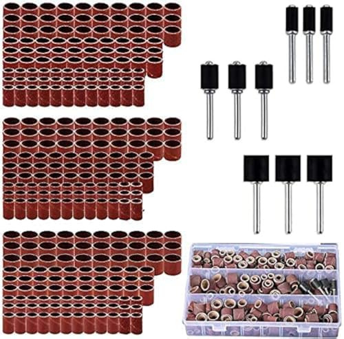 338pcs Sanding Drum Kit, Rubber Mandrels Fits Dremel 1/2, 3/8 & 1/4