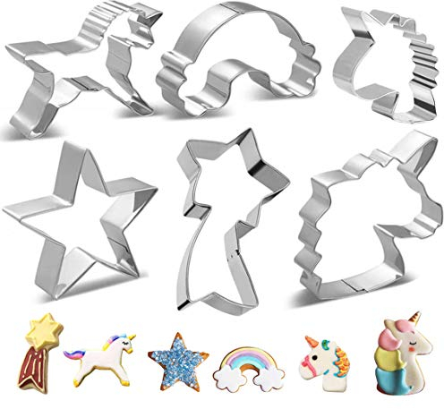 6 Stück Einhorn Ausstechformen Set, XCOZU Edelstahl Fondant Ausstechformen Kinder Plätzchen Ausstecher Keksausstecher, Einhorn Star Regenbogen Ausstechform Weihnachten Fondant Ausstecher Cookie Cutter