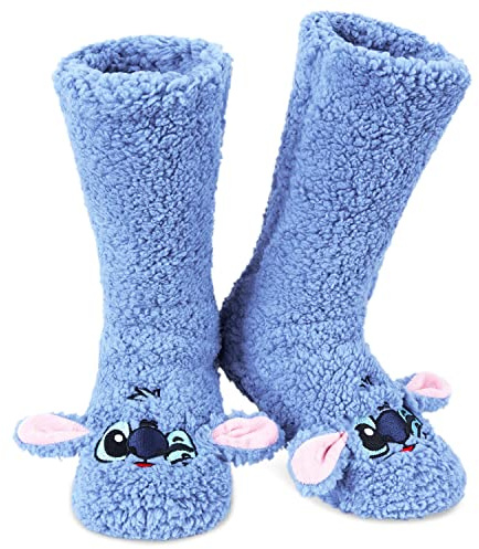 Disney Stitch Calcetines Antideslizantes Mujer Invierno, Zapatillas de Estar por Casa Divertidos, EU 35-41, Regalo para Ella (Azul Stitch)