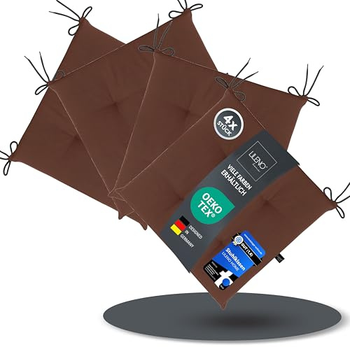 LILENO HOME - Set di 4 cuscini per sedie da giardino, cucina o sala da pranzo, 40 x 40 x 4,5 cm, colore cioccolato, comodi e resistenti ai raggi UV, per interni ed esterni, come cuscino per sedia