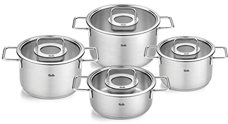 Fissler Pure Collection/Edelstahl-Kochtopfset, 4-teilig, Töpfe mit Glas-Deckel (3 Kochtöpfe,1 Bratentopf) - Induktion