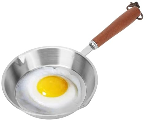 Sonew Mini Edelstahl Bratpfanne, Antihaft Ein-Ei-Bratpfanne mit Massivholz Griff für Induktionsherd, Tragbare Pfanne für Haushaltsrestaurants (16CM)