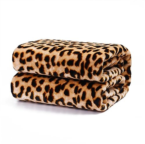 HOMEYA - Manta Sofa Grande 160 x 220 - Manta para Cama. Manta Polar, Franela 100% Poliéster, Suave, Acabado con Brillo - Leopardo