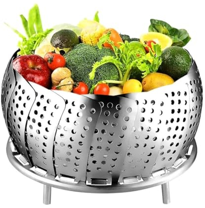 KOMUNJ Vapore regolabile in acciaio inox, inserto per cottura a vapore per tutte le pentole da 15,2 a 25 cm, inserto per vapore, pentola per cottura a vapore