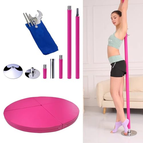 Barre de Pole Dance Silicone Poteau de Danse avec Tapis de Crash de Poteau, 7,5 à 10 Pieds Rose Poteau de Dénudage pour L'exercice D'entraînement, Poteau de Danse Portable avec Tube Rallonge Amovible