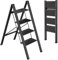 Scala pieghevole in alluminio a 4 livelli, antiscivolo, per casa, scala leggera, portata fino a 150 kg, utilizzata in cucina, casa, ufficio (nero)