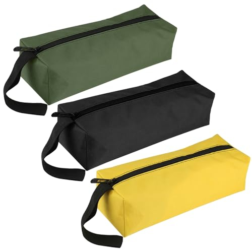3 Stück Tragbare Werkzeugtasche Klein, 600D Oxford Tuch Wasserdicht Reißverschluss Tool Bag mit Riemen, Mehrzweck Verschleißfest Segeltuch Aufbewahrungstasche für Elektriker, Schreiner, Architekten