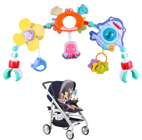 DigHealth Baby Kinderwagen Spielzeug Spielbogen, Kinderwagenkette Spielzeug mit Babyrassel und Windmühle, Babyspielzeug zum Aufhängen für Babys und Kleinkinder 0 3 6 9 12 Monaten