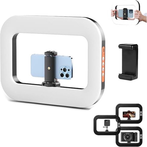 YipuVR Anneau lumineux portable rechargeable pour selfie, anneau lumineux LED portable pour téléphone, 3 lumières réglables bicolores à clipser sur téléphone pour enregistrement vidéo en extérieur