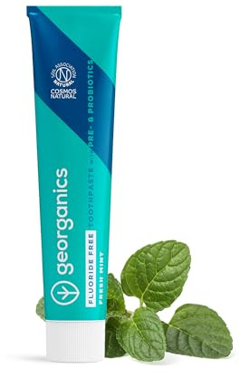 Georganics Natural Fluoride Free Probiotic Toothpaste - 75ml - Mint Flavour - with Hydroxyapatite, Prebiotics & Probiotics - Oral Microbiome - Gut Health - 100% Natural Ingredients - Eco-Friendly