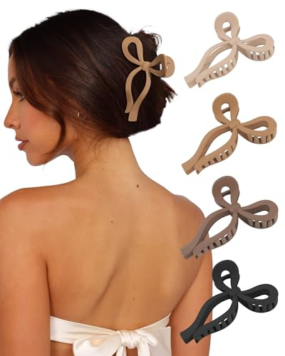 4 PCS Bow Hair Claw Clip for Women, 5.1 Jumbo Claw Clips for Thick Hair | Butterfly Hair Clip, Extra Large Hair Claw Clips for Thick Hair, Strong Hold Hair Accessories