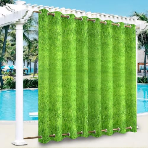 Hiseng Rideau Exterieur Impermeable 1 Pièces, Feuille Verte 3D Occultant Pergola Jardin Exterieur Rideaux, Oeillets en Haut et Bas, Terrasse Rideaux pour Porche (Style 1,140x260cm)