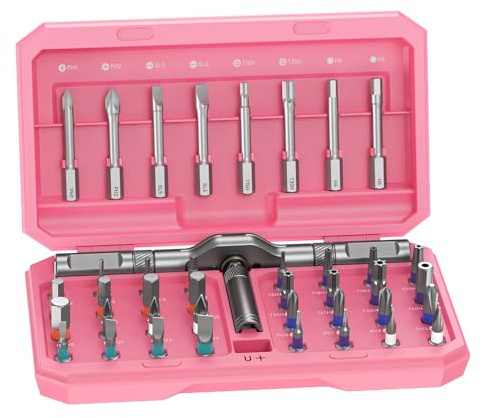 Professional 42 in 1 Magnetic Screwdriver Tool Kit Multi Functional Precision Bits for PC, Camera, Smartphone, Furniture, Bike – Ideal for Electronics & Home Repairs Pink