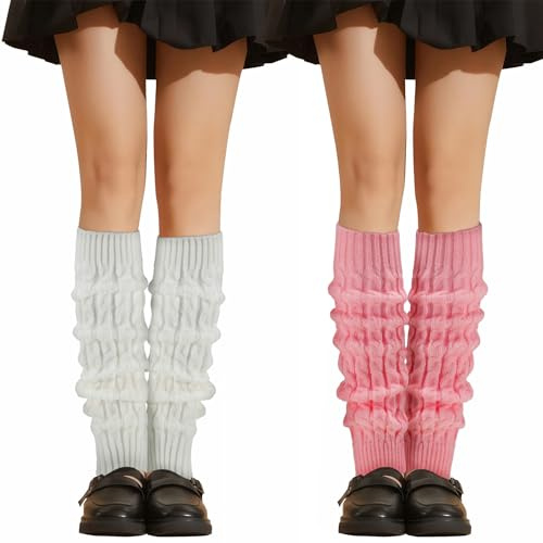 wlertcop 2 Paar Stulpen Damen Lange Gestrickt Beinwärmer Beinstulpen Damen | Leg Warmers Stulpen Kinder Winter Beinwärmers Warm Langer Beinwärmer Crochet Stricken Stulpens y2k Beinwärmer für Frauen