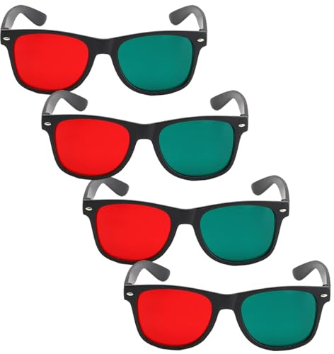 Occhiali 3D da 4 pezzi, occhiali 3D con montatura nera, rosso verde, per giochi TV, film in DVD, anaglifi dimensionali e da allenamento per l'ambliopia