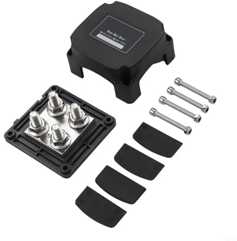 400 A Marine Sammelschienenblende mit M10-Klemmen für Wohnmobile, Boote und LKWs, 12 V-48 V DC, verstärktes Nylon-Kupfer-Klemmleisten-Zubehör, kompatibel mit Batterie (schwarz)