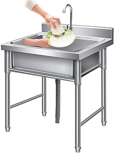 Fregadero de servicio pesado, estación de lavado extra profunda con grifo para garaje, cocina, restaurante, lavandería, tina plateada duradera (50 x 80 cm)