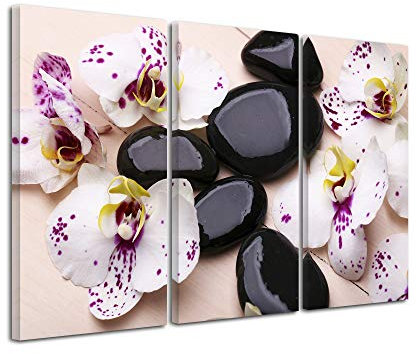 Décoration chambre tableau, tableau deco, tableau design, tableau mural, Tableau deco Orchidées et galets zen 90x60 cm Rose