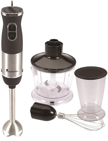 MasterPro Foodies | Frullatore a Immersione di 400 W | Frullatore con Lamette in Acciaio Inox | Frullatore Manuale con 2 Velocità | Utensili Cucina | Comprende Accessori