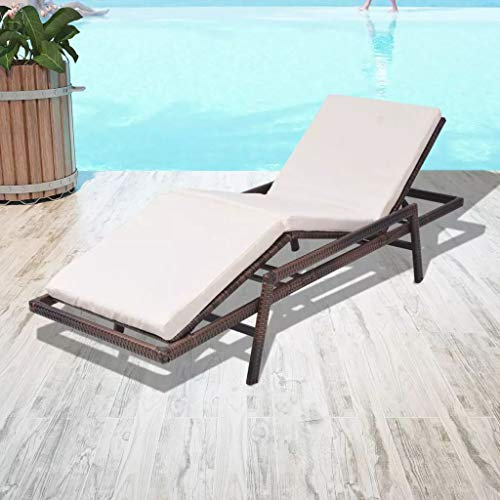 Festnight Sonnenliege mit Auflage | Poly Rattan Gartenliege mit Verstellbare Rückenlehne und Fu?stütze | Rattan Liege Outdoor Braun/Schwarz 71 x 196 x 39 cm (B x T x H)