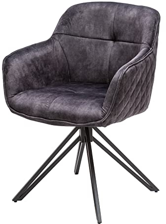invicta INTERIOR Drehbarer Design Stuhl Euphoria 180° dunkelgrau Samt mit Armlehne Metallgestell schwarz Küchenstuhl Esszimmerstuhl Esstischstuhl Samtstuhl