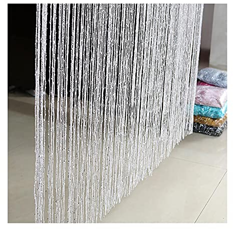 JIAHU Fadenvorhänge, Fliegengitter, Wandpaneel, Fransen, Fenster, Raumteiler, Rollo, weiß, 90 x 200 cm, 1 Stück