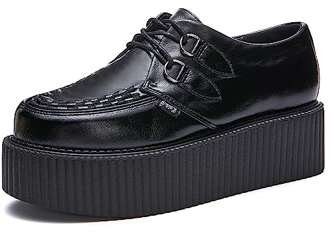 RoseG Punk Creepers Donna Stringate Goth Plateau Oxford Scarpe Pelle Nero 41