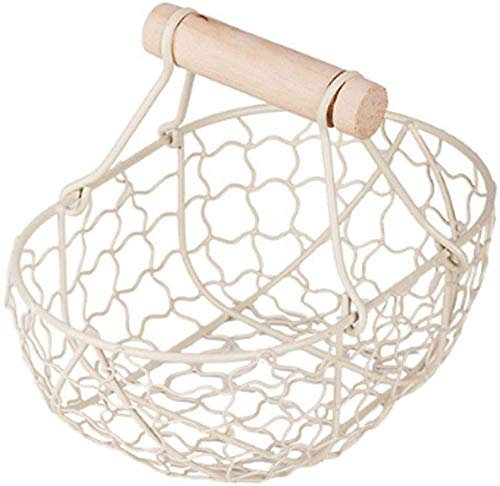 BERTY·PUYI Metal Fruit Basket Bread Basket with Handle Retro Small Iron Storage Basket Egg Basket-Dark grey