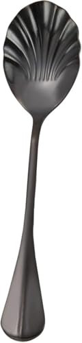 Anawakia Creativa cuchara de acero inoxidable con forma de concha, cuchara de postre, cucharilla de té, cuchara de comedor, cuchara de mezcla, postre, café o azúcar (negro, 2)