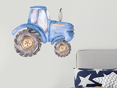 GRAZDesign Wandtattoo Traktor Trecker Kinderzimmer Junge, Wandaufkeber Kinderzimmer Deko Bilder Bauernhof Babyzimmer (70x57cm, Blau)