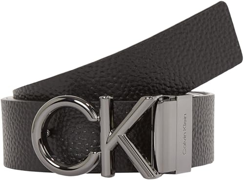 Calvin Klein Cintura Uomo Metal Bombe 3,5 cm Cintura in Pelle, Marrone (Black/Brown), 130 cm