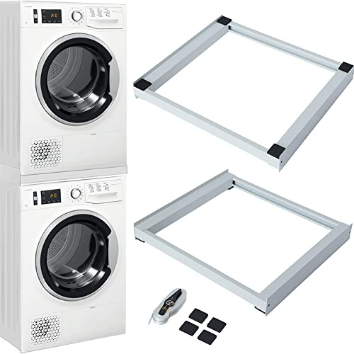 Kit de conexión para lavadora y secadora, soporte base universal de sobreposición para ahorrar espacio, con correa de seguridad y adhesivos antideslizantes, marco para apilamiento de electrodomésticos