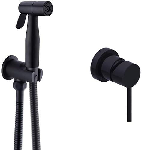 Bidet Spray Set, Matte Black Concealed Toilet Bidet Sprayer Hot and Cold Mixer Valve Brass Bidet Shower Tap and Holder with Booster Nozzle,C