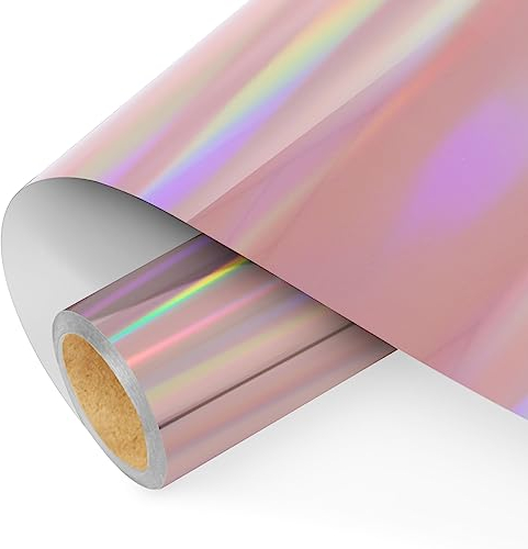 NANAPLUMS Selbstklebendes Vinylfolie Plotter - Holographisches Funkelndes Plotterfolie Vinyl Permanent Rolle, Selbstklebende Folie (Blitzbeschichtung Roségold, 30.5x200cm)