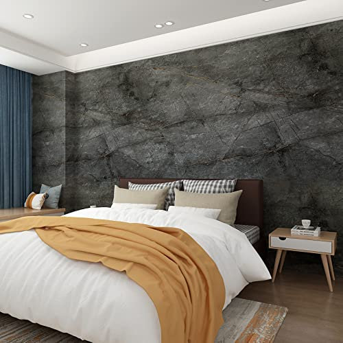 JSEVEM 80CM×4M Extra Wide Thick Dark Cyan Grey Gold Pattern Marble Wallpaper Peel and Stick Removable Gray Greenish Granite Contact Paper Vinyl Wrap Wall Sticker for Bedroom Bathroom Living Room Gym