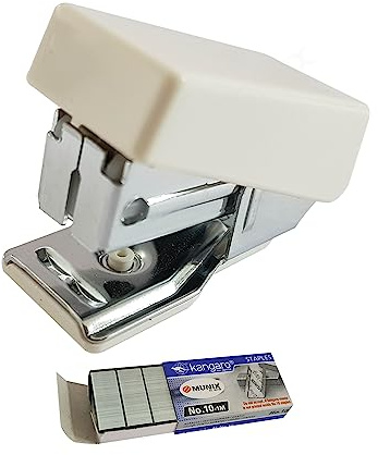 ZM10 Handy Stapler with Built-in Staple Remover, White Body + 1000 Staples, 10 Sheets Stapling, School Home Travel Stapler, iZOFAX Black Ball Pen