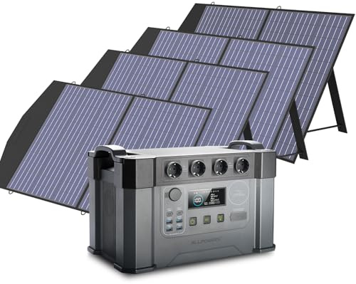 ALLPOWERS S2000 Pro Tragbares Powerstation mit 4x 100W Faltbares Solarpanel, 1451Wh 2400W (4000W Spitzenwert) Power Station AKKU Solargenerator Mobiler Stromspeicher für Home Notfall Camping RV Reise