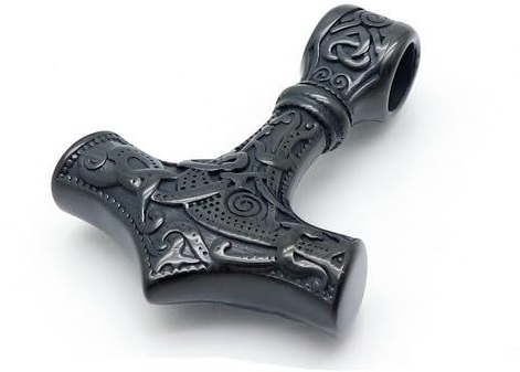 Bungsa® Massiver schwarzer Kettenanhänger Viking Thor´s Hammer verziert aus 316L Edelstahl