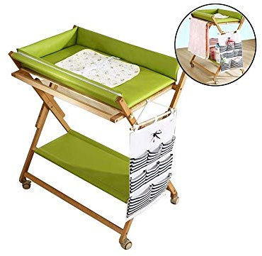 Baby Wickeltisch,Windel-Wickeltische, Windel-Stapler-Caddys, zusammenklappbare Windelstation mit wasserdichter Matte, Babybadewanne und Kommodenbein-Stil, grün