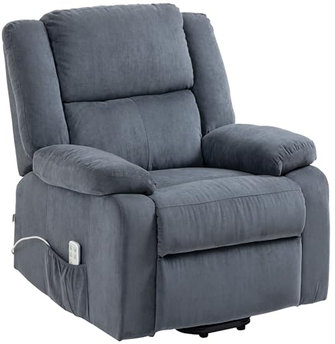 HOMCOM Fernsehsessel mit Aufstehhilfe Elektrisch Relaxsessel mit Liegefunktion, 3 Motor, TV-Sessel mit Taschenfeder, Schwerelosigkeit, Seitentasche und Fernbedienung, Grau