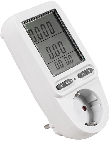 Energiekosten-Messgerät, LC-Display, Stromverbrauch und Kostenanzeige, interner Akku, bis zu 3.680W, Schutzkontakt-Steckdose (Art F), Innenbereich, IP20, 149mm x 77,2mm x 62mm, Display 62mm x 42mm