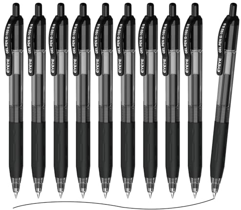 EYEYE Gelschreiber mit einziehbarer schwarzer Tinte, 10 Stück, schnell trocknend, 0,5 mm feine Spitze, Premium-Gelschreiber, nachfüllbar, für Büro, Schule