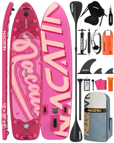 NACATIN 366cm (12ft) aufblasbares SUP Board mit Sitz, breites 91cm (36in) Stand Up Paddling Board für Erwachsene & Familie, mit Einzel-/Doppelpaddel, Kajaksitz, stabiles breites Deck für Anfänger