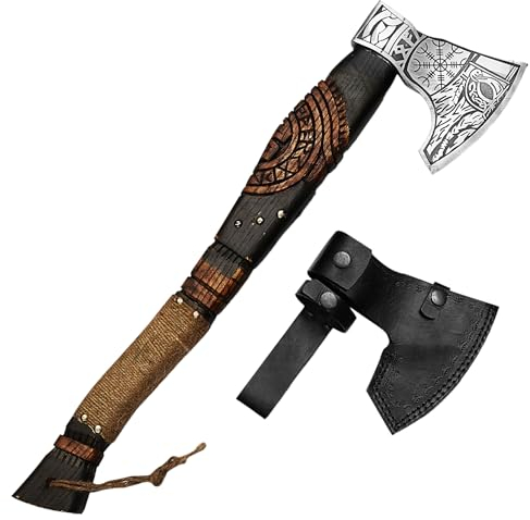 Ragnar Axe with 20 Inch Engraved Ash Handle and Etched Carbon Steel Blade - from NovaHaven