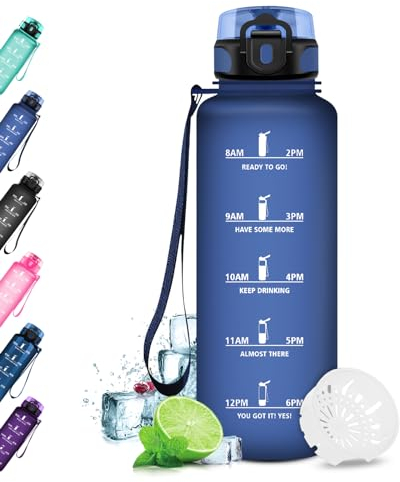 KollyKolla Botella Agua Deporte 1.5 litros, Botella de Agua Gimnasio, Prueba de Fugas, sin BPA, Botella con Marcador de Tiempo de Motivación, Cantimplora para Adulto, Gimnasio, Escuela, Oficina