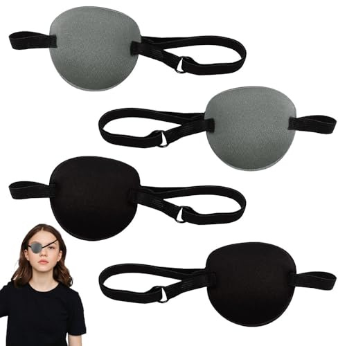 AZWOOD Benda Occhio, 4 Pezzi Regolabile Benda Medica Eye Patch Benda Pirata Toppe per Strabismo Occhio per Adulto e Bambini Occhio di Correzione Maschera per gli occhi per cosplay di Halloween