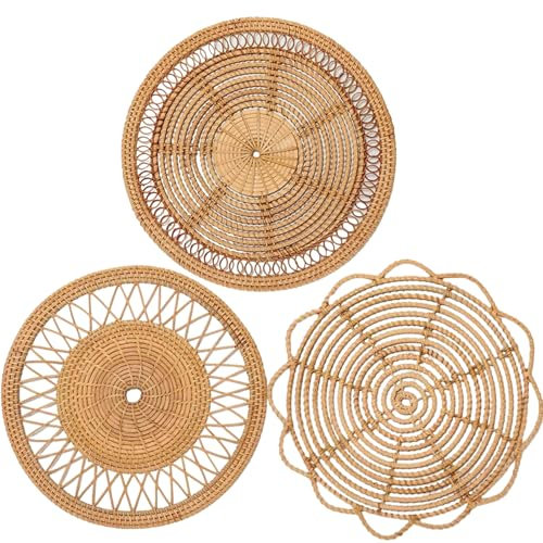 Rattan Wall Decor 3PCS gewebte Wanddekoration 12in & 13in 3 verschiedene Stil Weidenhänge Korb natürliche Klassiker Wandkorb Dekor Dekorative Hängende Wandkorb für Küche, rustikale, Wohndekoration