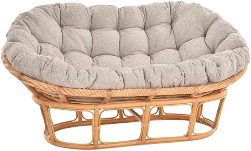 Krines Home Papasansessel XXL mit Kissen Relax Papasan Chair Natur Rattan Liegesessel (Honig, Zweisitzer)